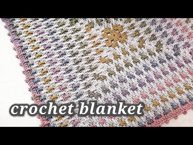かぎ針編み】100均人気毛糸で素敵配色ブランケット♪crochet blanket 