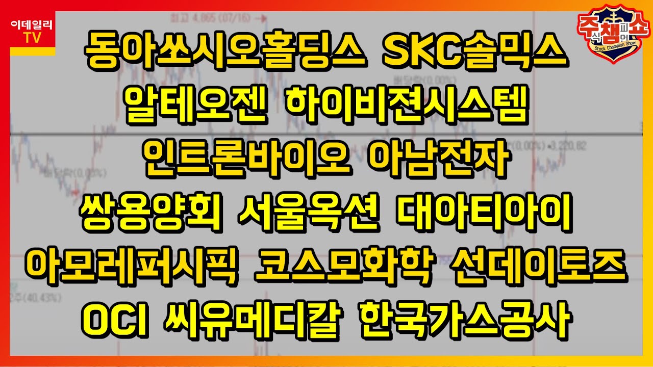 동아쏘시오홀딩스,SKC솔믹스,알테오젠,하이비젼시스템,인트론바이오,아남전자,쌍용양회,서울옥션,대아티아이,아모레퍼시픽,코스모화학,선데이토즈,OCI_주식챔피언  쇼 (20200526)