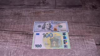Comparing $100 US Dollar Bill and €100 Euro Banknote