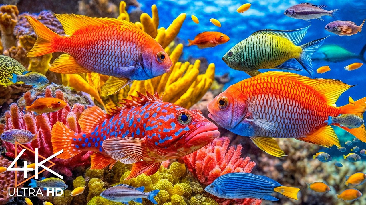 Аквариум 4K Ultra HD - Потрясающие коралловые рифовые рыбки под расслабляющую медитативную музыку дл