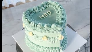 Heart Vintage Cake in Tiffany Blue  Step-by-Step Tutorial ASMR | Little Blush Cakes