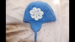 Детская шапочка крючком с подкладом и ушками . Детская шапочка крючком с подкладом и ушками .
