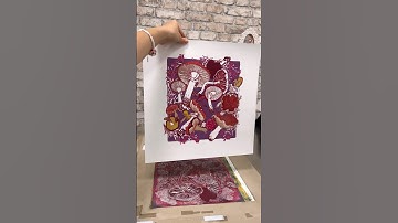 Reduction linocut print “Mushrooms” 5 printed layers #printmaking #linocut