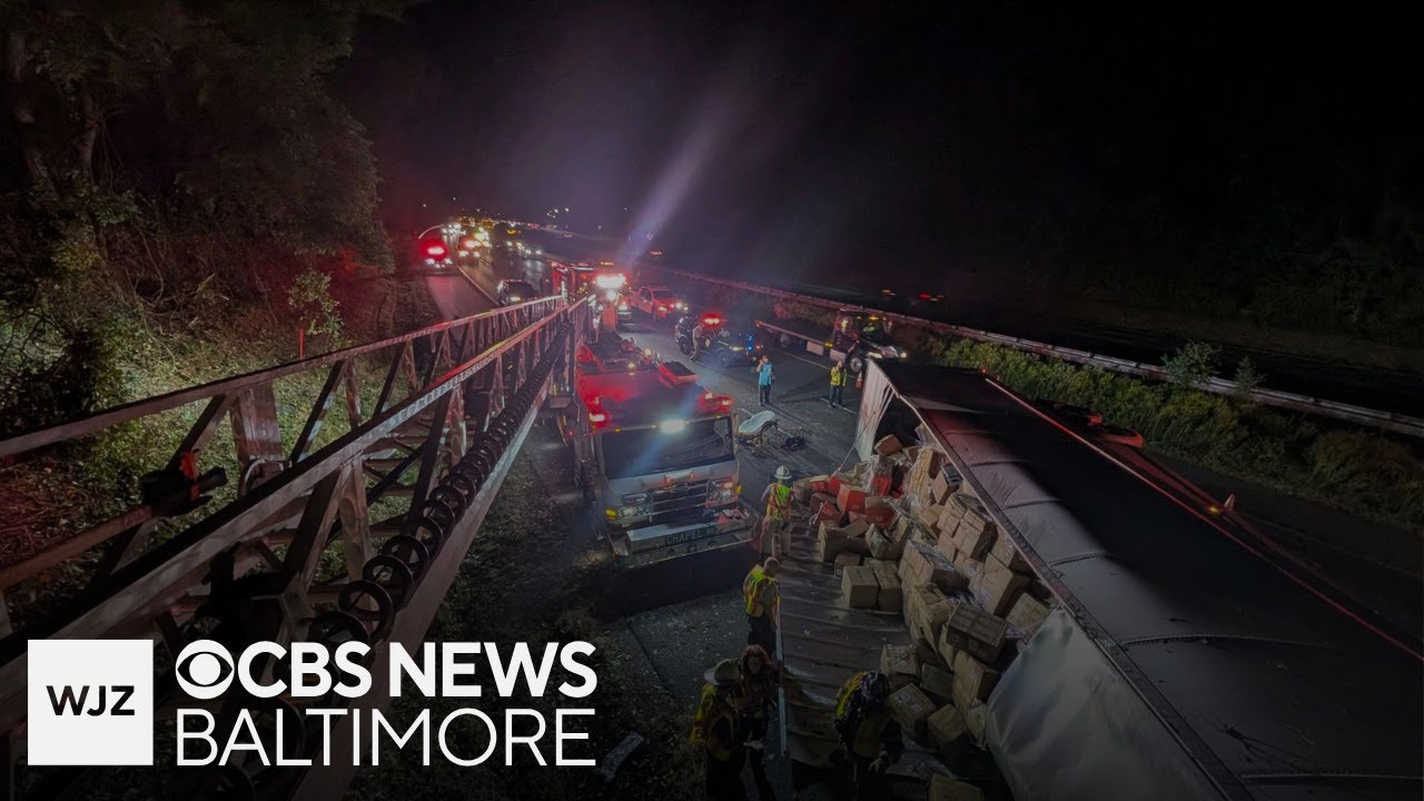 I-95 south shut down in Harford County after tractor-trailer overturns ...