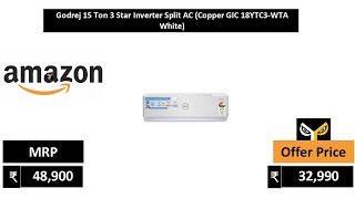 Godrej 15 Ton 3 Star Inverter Split AC Copper GIC 18YTC3 WTA White