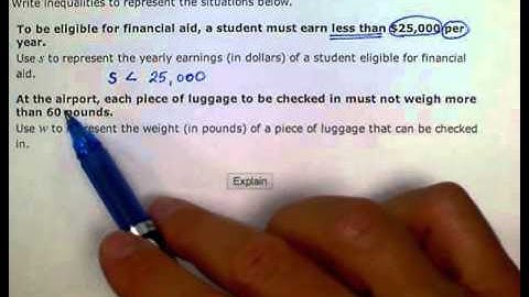 ALEKS: Writing an inequality for a real-world situation. (MC)