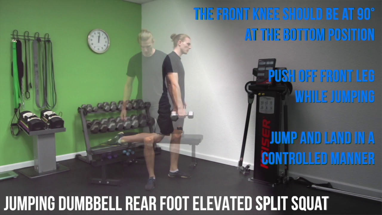 Jumping Dumbbell Rear Foot Elevated Split Squat - YouTube