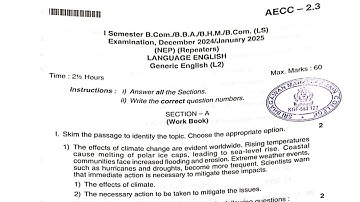 BBA 1st semester Language English Question paper 2025 || BBA, B.Com, BHM 1st Semester PYQ 2025