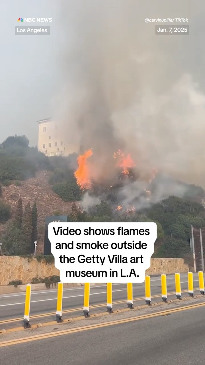 Video shows flames and smoke outside the Getty Villa art museum in L.A.