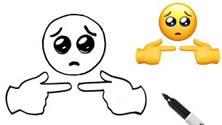 How To Draw SHY EMOJI Easy | Step-by-step Tutorial On Two Fingers Touching & Pleading Face Emoji