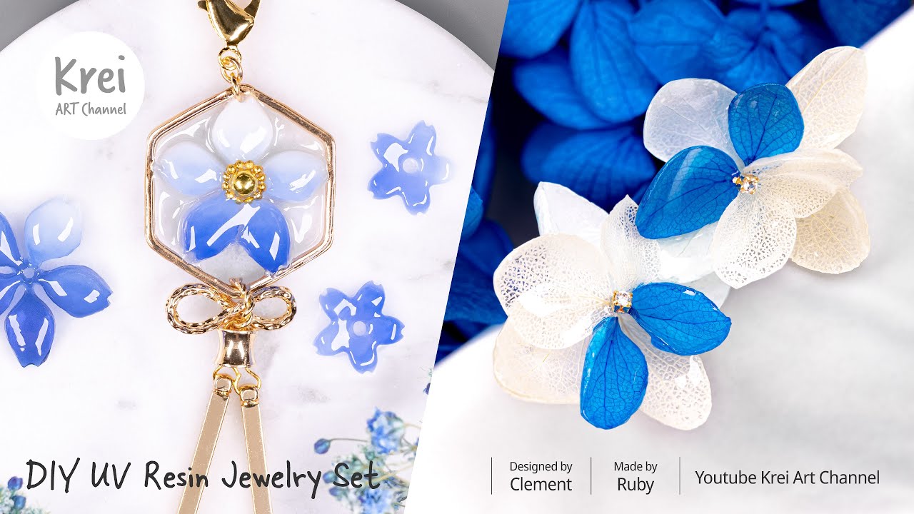 【UVレジン】レイクブルーのドライフラワージュエリーコレクション〜♪ UV Resin-Lake Blue Dried Flower Jewelry collection!!