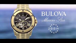 Bulova Watches For Men Series A - Marine Star Gold-Tone Bracelet With Black Dial