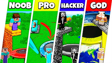 Minecraft Battle: NOOB vs PRO vs HACKER vs GOD: TRAMPOLINE BUILD CHALLENGE / Animation