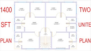 HOUSE PLAN DESIGN | EP 131 | 1400 SQUARE FEET TWO-UNIT HOUSE PLAN | LAYOUT PLAN