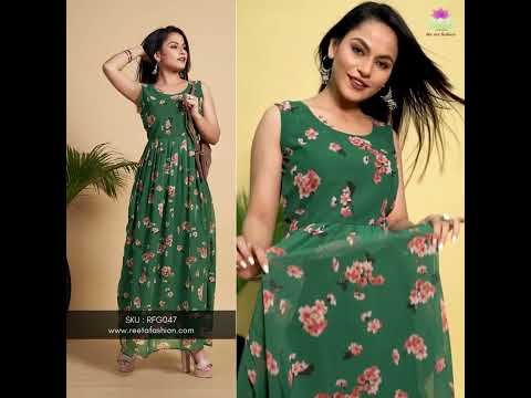 Reeta Fashion Designer Dark Green Georgette Digital Print Gown