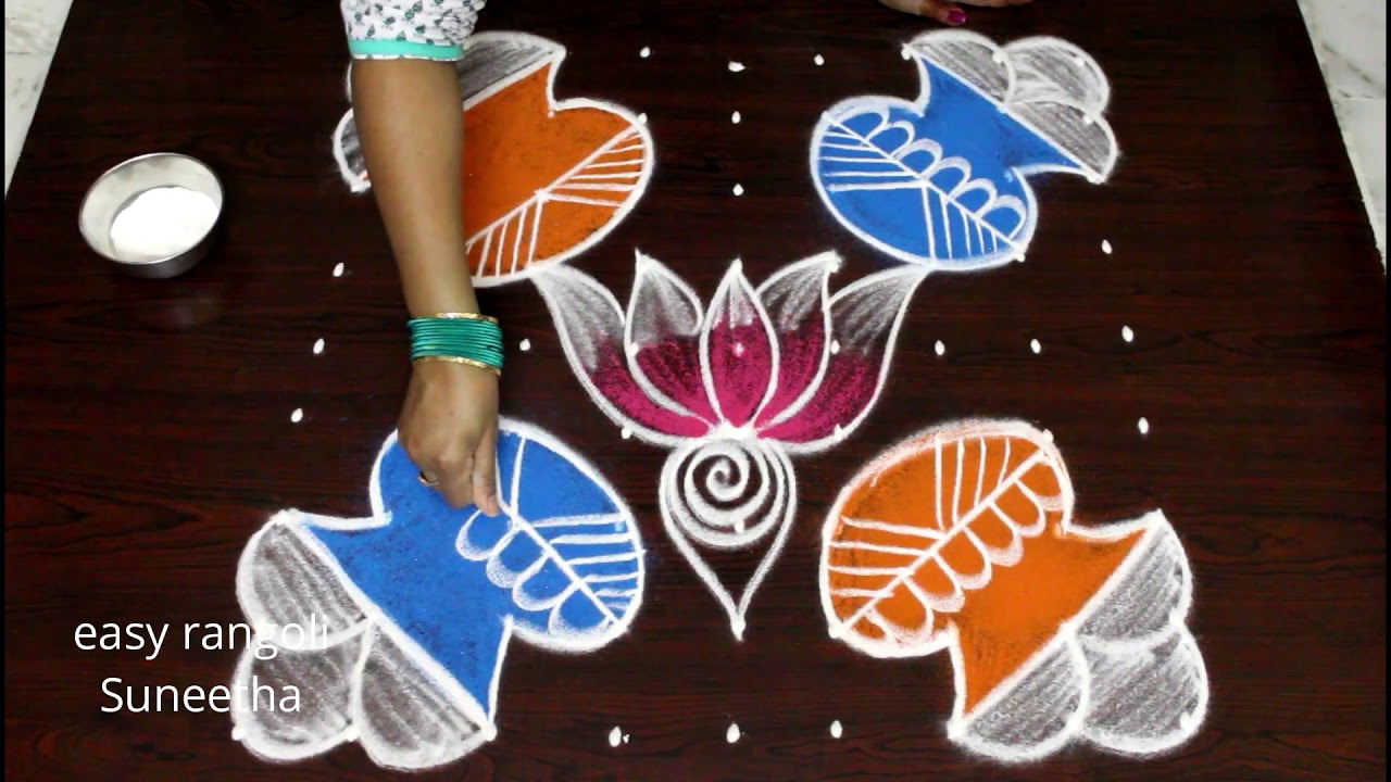9 dots Sankranti muggulu with pots & kites by easy rangoli Suneetha