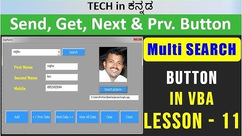 Excel VBA Tutorial in kannada: Add, Next, Prev & Search Buttons Simplified!|| Lesson 11