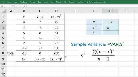 Calculating Standard Deviation in Excel - table