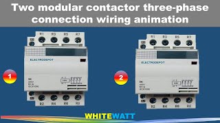 Two modular contactors three-phase connection wiring animation