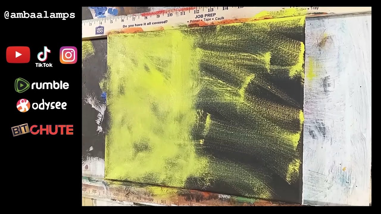 "IP2 Always Wins" Oil on Canvas 11x14 abstract painting, Pale Yellow black and Orange 