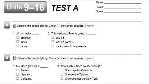 Units 9–16 TEST A (Interchange Fifth Edition Intro Level Tests)