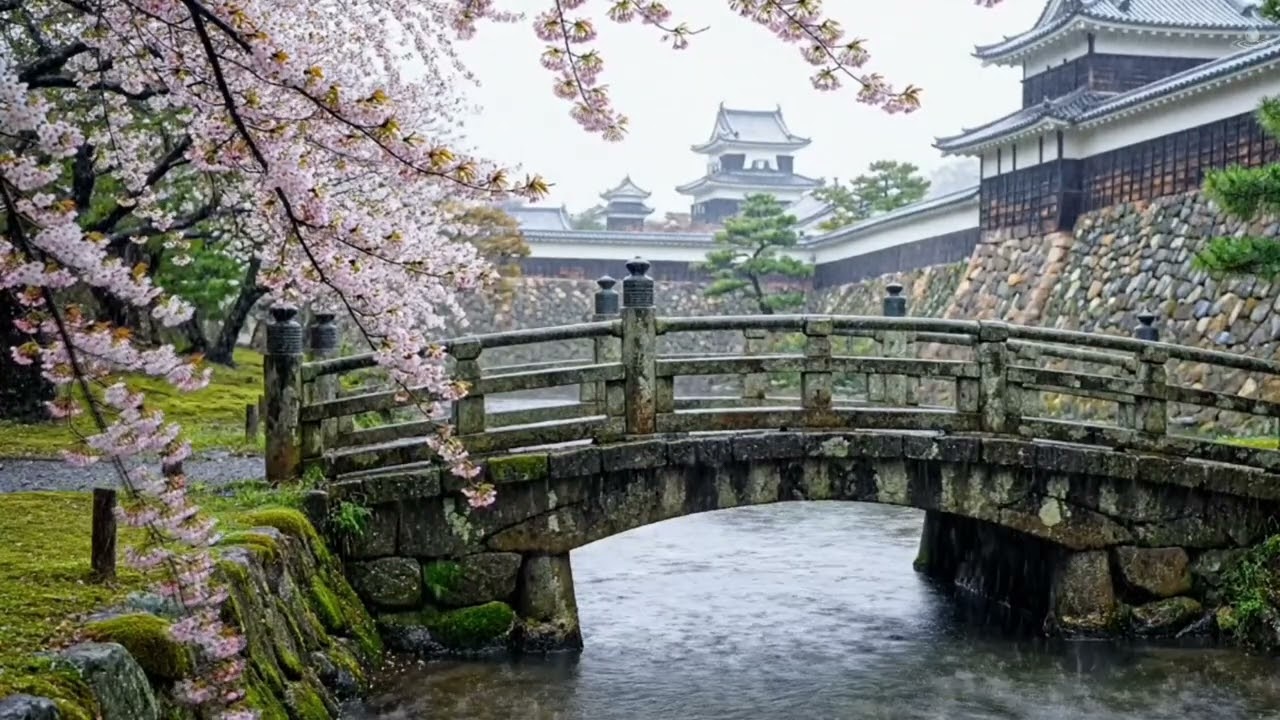 Japanese Zen Music & Rain Sounds for Deep Relaxation 🌸 Sakura Garden Calm Ambience | Stress Relief