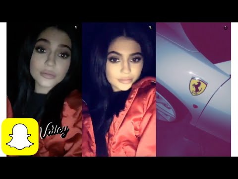 Kylie Jenner in her Ferrari w/ new music on Snapchat