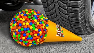 Experiment: M&M's vs Car! Cars running over crunchy and soft stuff with car wheel