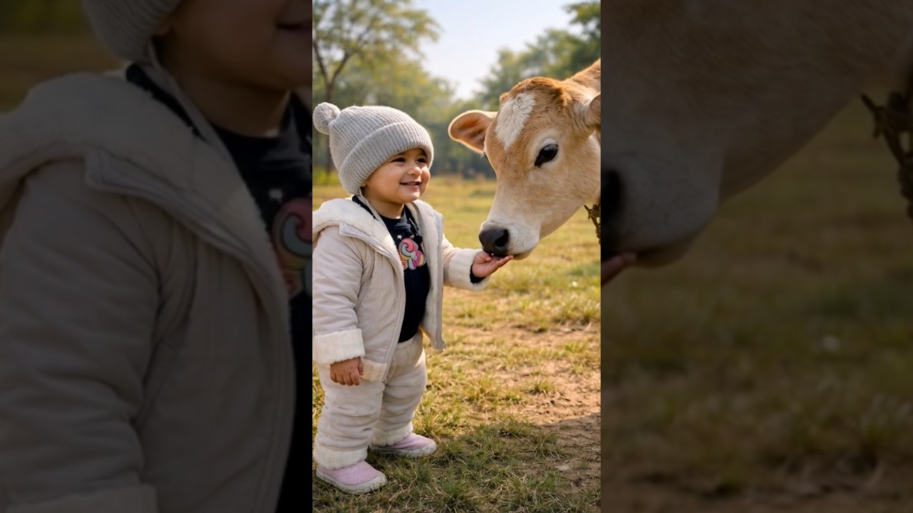 baby talking with cow🐰