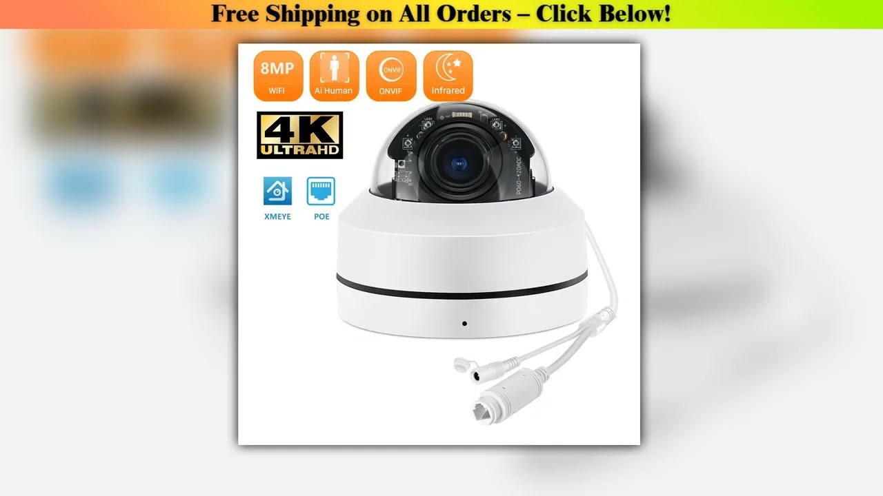 8MP 4K POE IP Camera 5X Optical Zoom Surveillance Camera Metal Ceiling Mount Night Vision PTZ