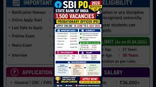 SBI PO Recruitment 2026 Notification Out! State Bank of India (SBI) 1500 Probationary Officer #sbi