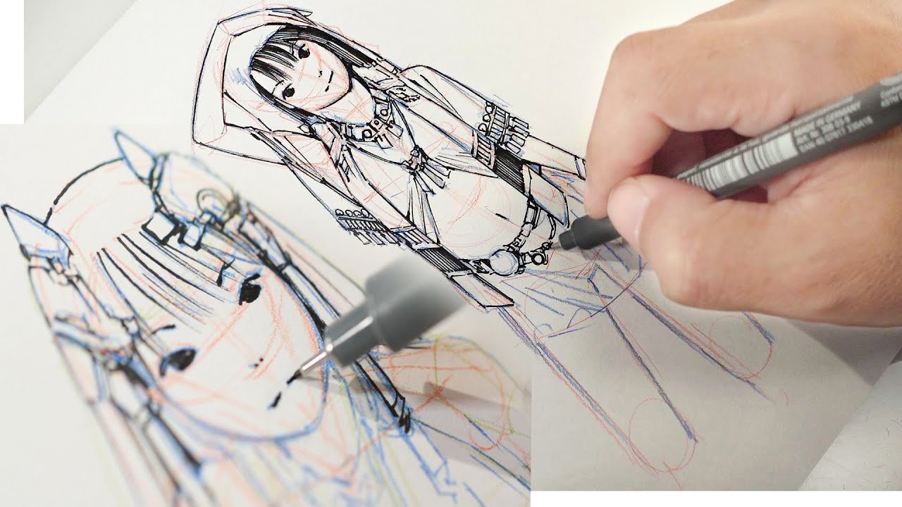 Drawing habits 赤青鉛筆スケッチ - YouTube