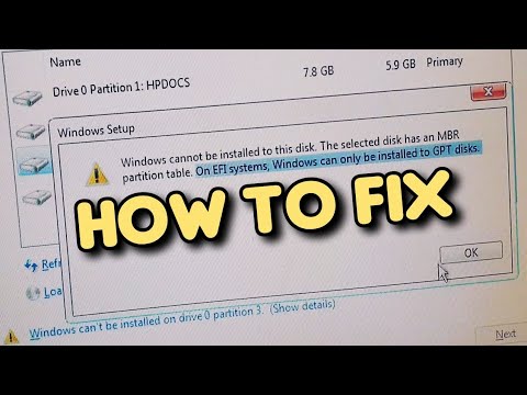 Fix for Windows cannot be installed to this disk The selected disk has an MBR partition table