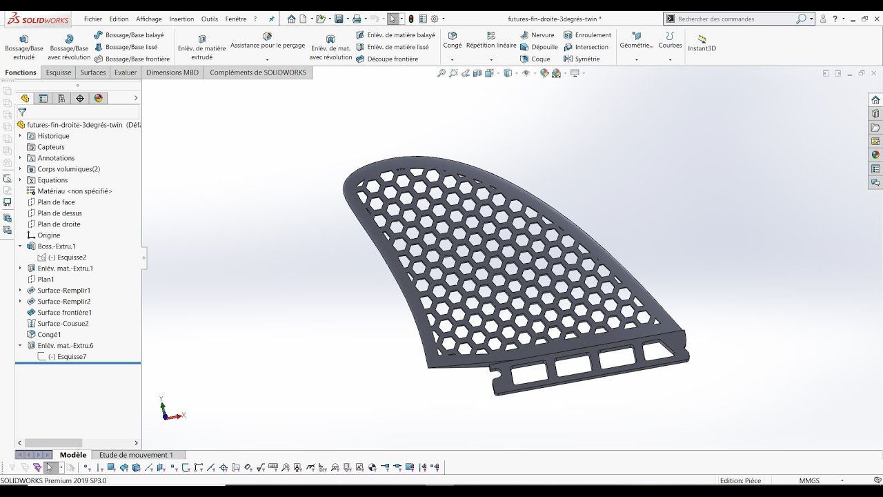 How to design a surfboard fin in Solidworks ?