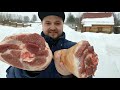 Рецепт свиной рульки. Рулька варено-копченая в казане на костре.