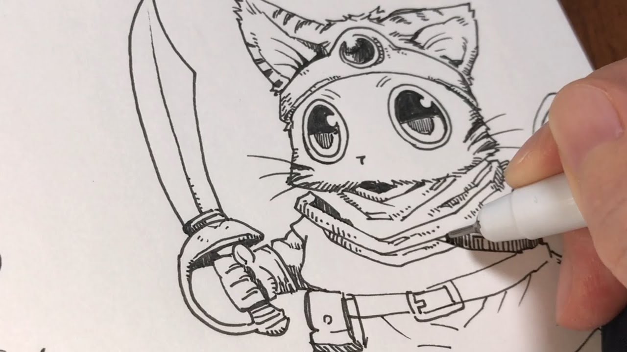 ペン画】下書きなしミリペンメイキング｜ねこ勇者【アナログ】 - YouTube