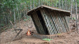 Full video: 100 days of building the most impressive leaning hut  Earth roof Solo Wild rainforest