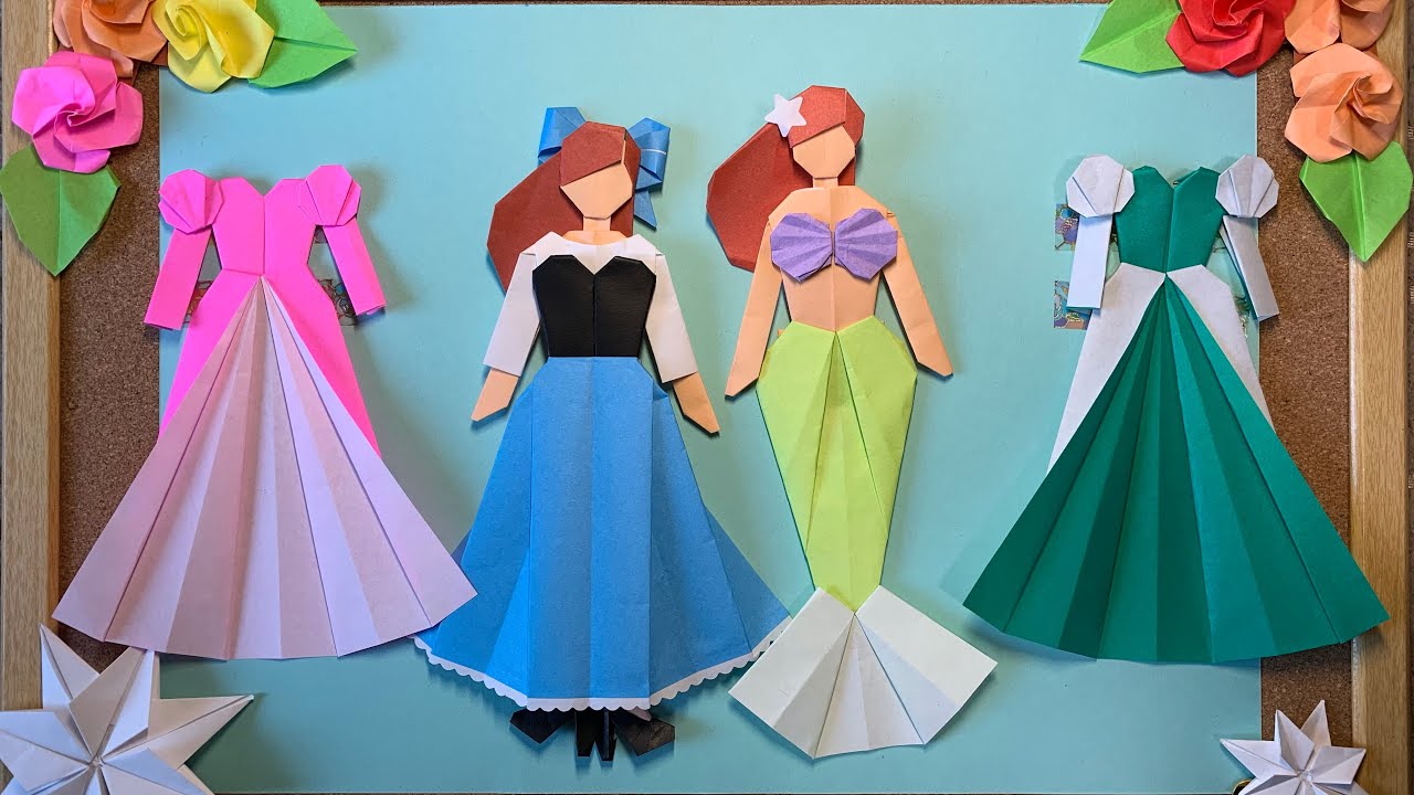 折り紙 大人カワイイ寄せ折り紙 きせかえ人形 アリエル リトルマーメイド 人魚姫 The Little Mermaid 折り紙 きせかえ人形 にこにこギャラリー 折り紙モンスター