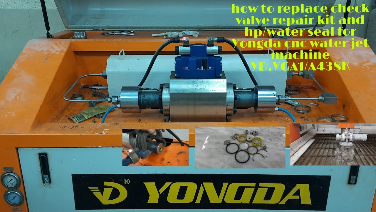 how to replace check valve repair kit and hp/water seal for yongda cnc water jet machine.