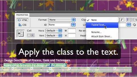 CS4-Dreamweaver: Table Rows, External CSS class, linking a SRC png file, Hyperlink html files