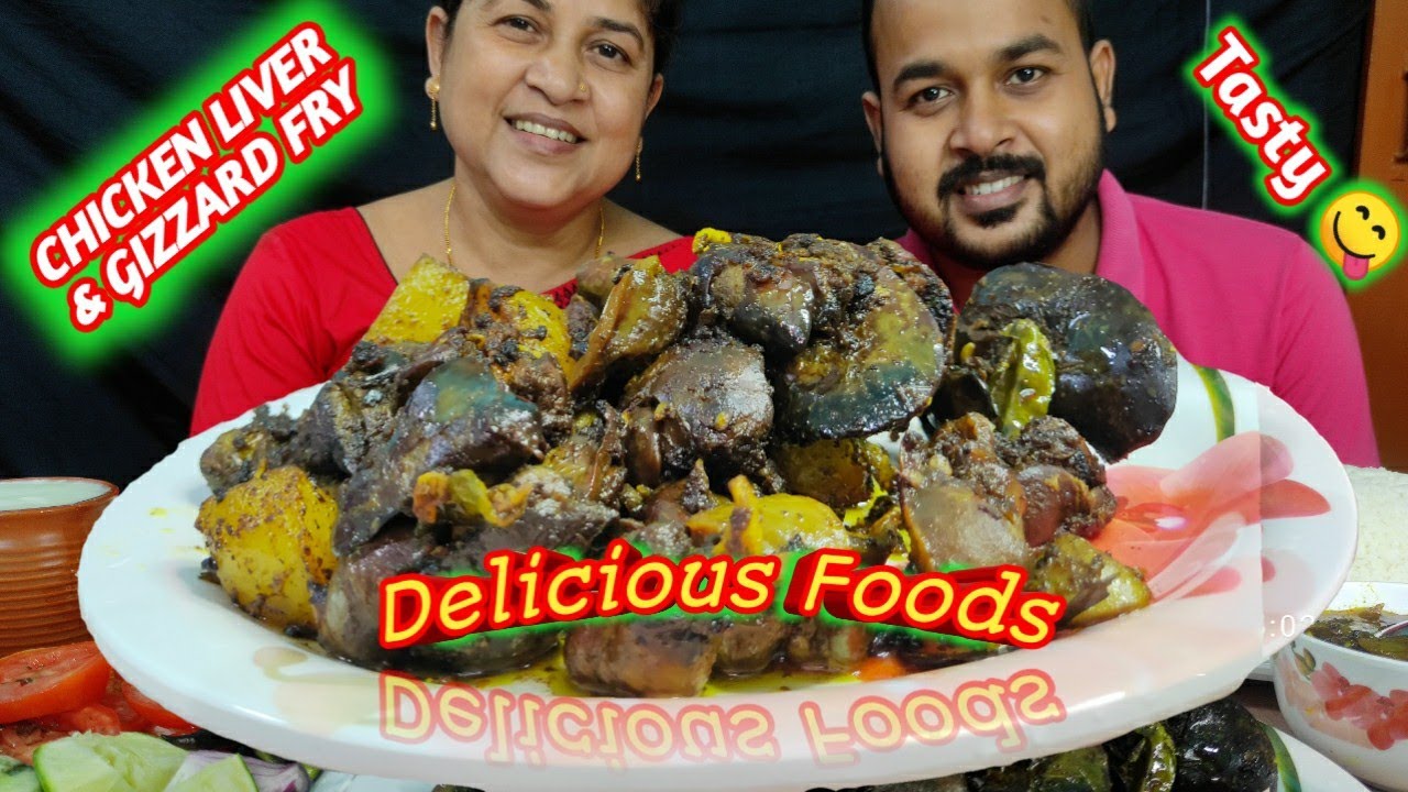 CHICKEN LIVER AND GIZZARD FRY WITH RICE,SALAD,CURD,KHEER EATING SHOW