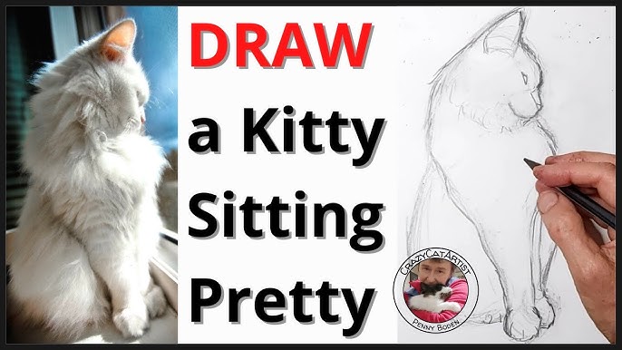 how to draw cat sitting side view