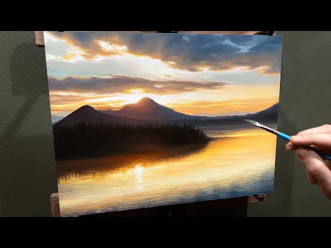 Sunset Lake Oil Painting \