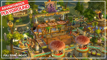 The Sims 4 Park: Adventurous Playground Park Tour (No CC) Skateboard Park, Amusement Park + Indoor