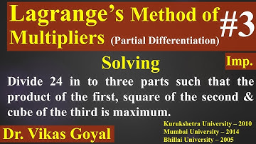 Lagrange Method of Multipliers #3 in Hindi (Imp.) | Maxima and Minima | Partial Differentiation