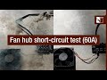 Fan hub short-circuit test (Noctua NA-FH1 vs. unprotected fan hub)