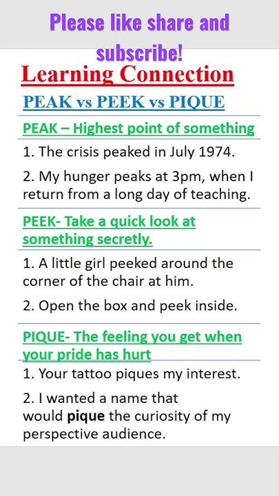 Peak Or Peek Vs Pique shorts spokenenglish grammar activerahul peak-or-peek-vs-pique-shorts-spokenenglish-grammar-activerahul