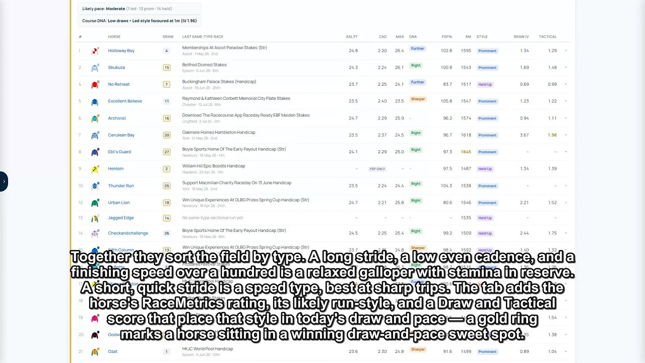 The Sectional Profile tab — RaceMetrics Sectionals