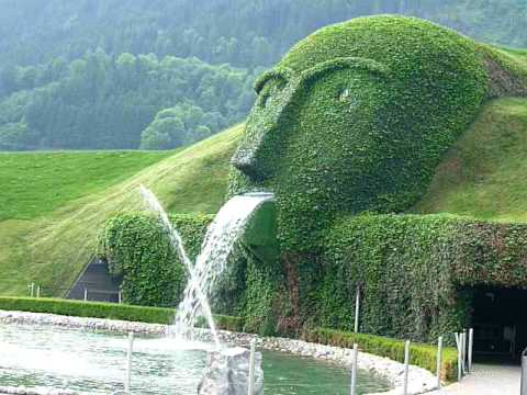 Spewing face fountain at Swarovski Crystal factory