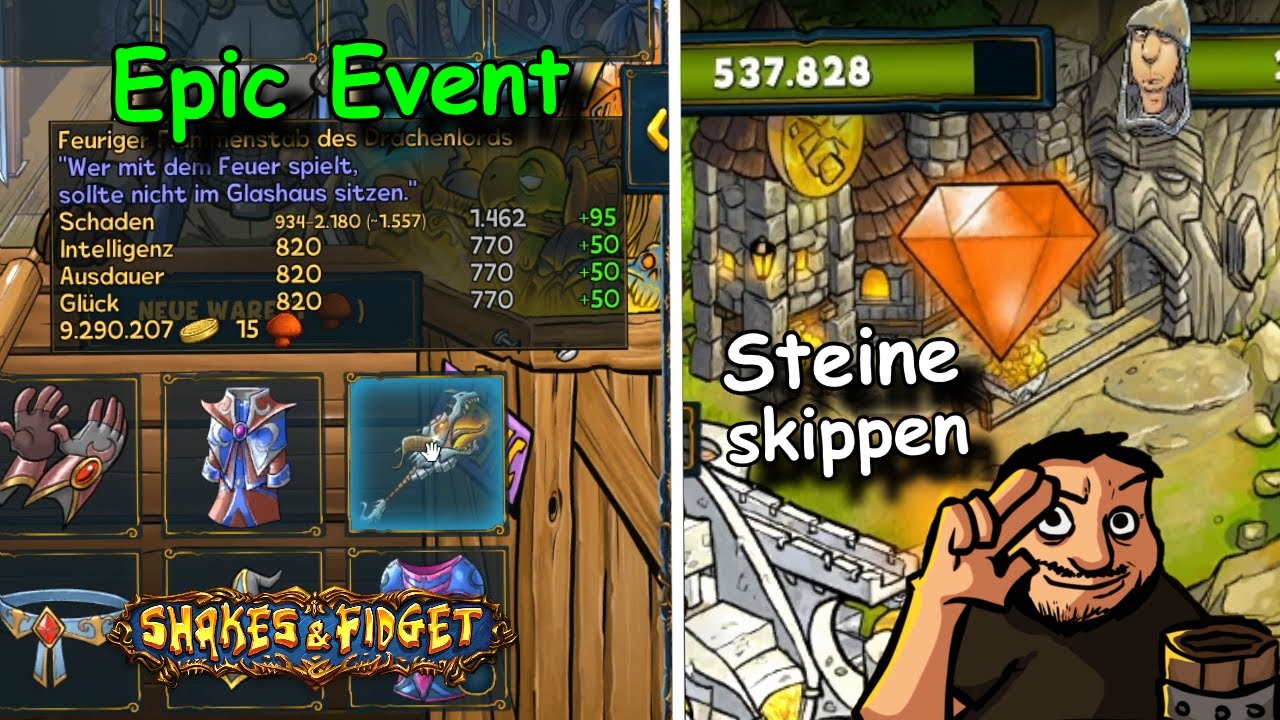 Shakes & Fidget - Waffe finden & Steine Skippen! Die Pilze brennen! *1339 SFGame - YouTube